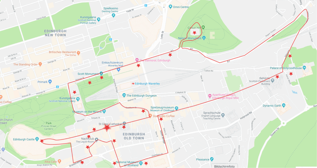 Edinburgh Tag 1 Route